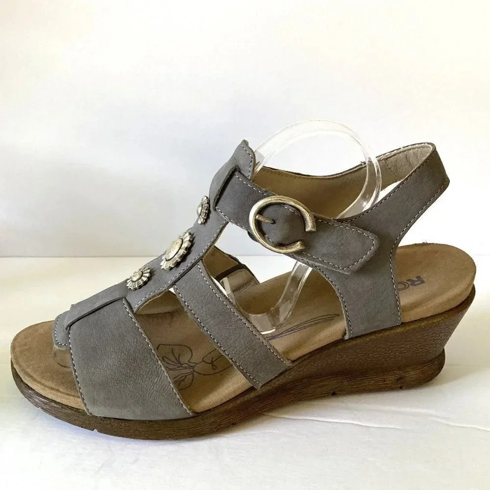 Romika Grey Gray Suede Leather Wedge Sandals, European‎ Size 41, Small Repair